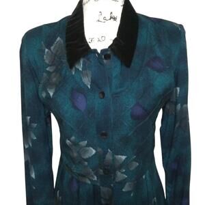 Vintage Karin Stevens Midi Dress Velvet Collar Buttons Rayon Vest Size 8 Petite